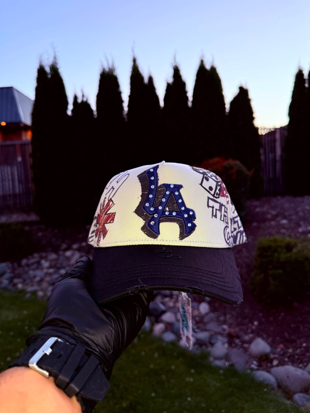 LA Embellished Trucker Cap - White and Black